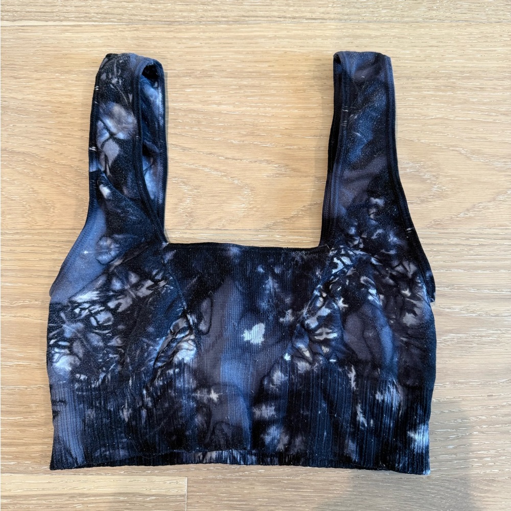 Free People Black and Blue Tie-Dye Good Karma Square-Neck Bra